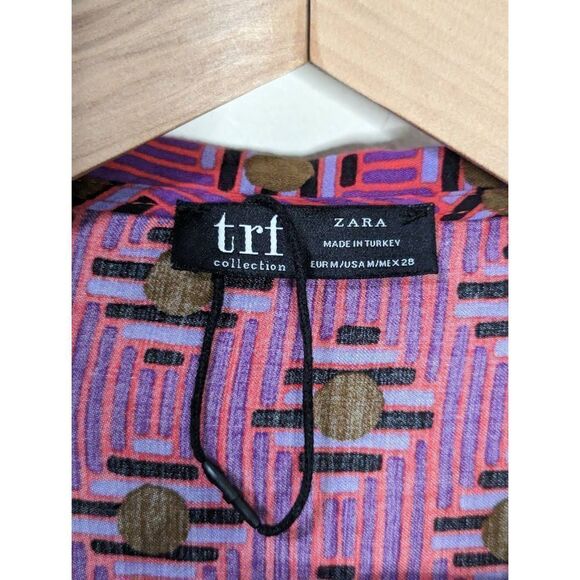 Zara trf Collection Pink Patterned Cropped Button Front Top - Size M - Picture 4 of 6